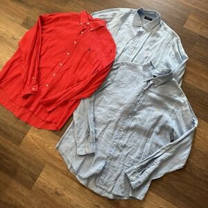 Ralph Lauren 3 Pc Lot‎ 100% Linen Button Up Shirts Blue Red Sz XXL